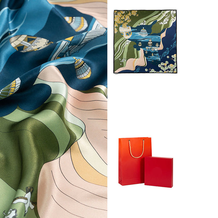 Bufanda de seda de morera 100% con pintura al óleo de jungla de Buddha Stones , bufanda de cuello de seda de doble cara de grado superior 6A - image 28