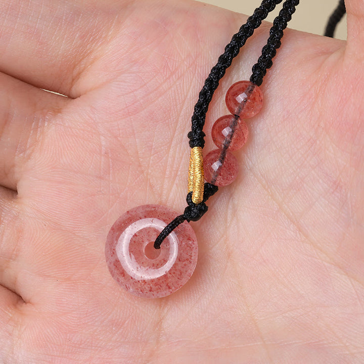 Colgante de collar curativo con hebilla de paz, calcedonia, cuarzo fresa, Buddha Stones