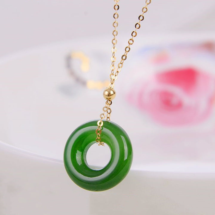 Colgante de collar de oro de 14 quilates curativo de jade cian redondo