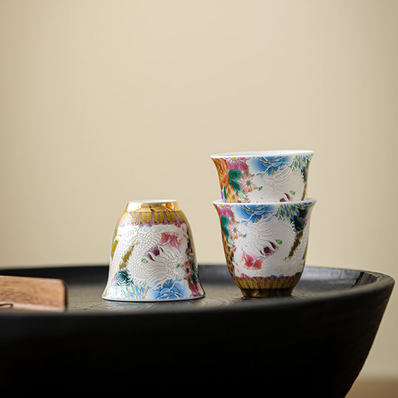 Taza de té de cerámica con flores de Fénix y dragón de Buddha Stones , taza de té de Kung Fu de 50ml