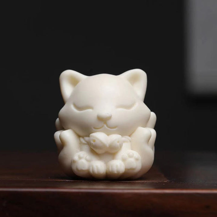 Miniatura de zorro de nueve colas, Buddha Stones, marfil, fruta, sándalo, sándalo verde, decoración bendita