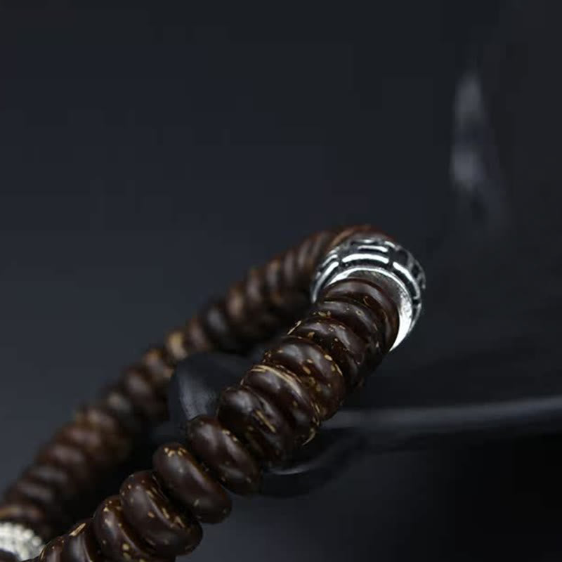 Pulsera positiva Om Mani Padme Hum de concha de coco tibetano natural con Buddha Stones