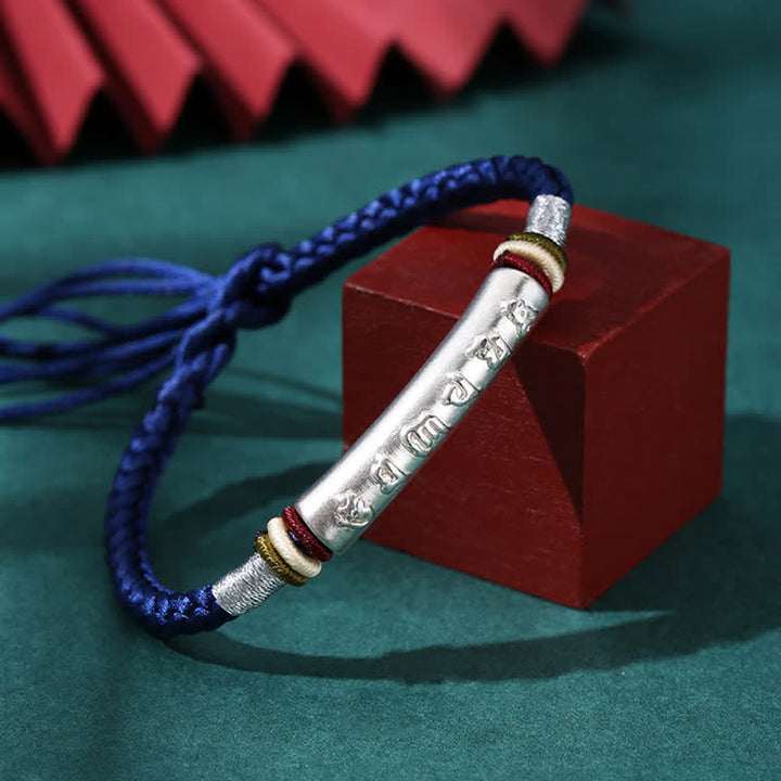 Pulsera de hilo de protección Om Mani Padme Hum de plata de ley 999 con Buddha Stones
