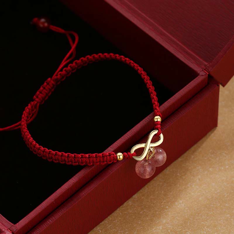 Pulsera de tejido de hilo rojo con Buddha Stones , cristal de cuarzo fresa, nudo sin fin, curación de amor