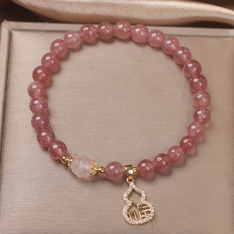 Pulsera positiva con dije de personaje Fu de calabaza de cuarzo fresa con Buddha Stones