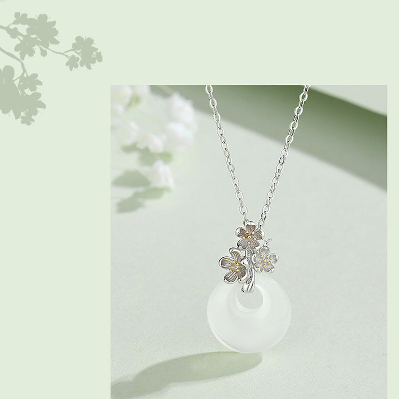 Colgante de collar de armonía de flores de doce meses de calcedonia redonda de plata de ley 925 con Buddha Stones