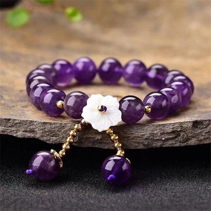 Pulsera de curación espiritual con flor de cristal de amatista natural con Buddha Stones