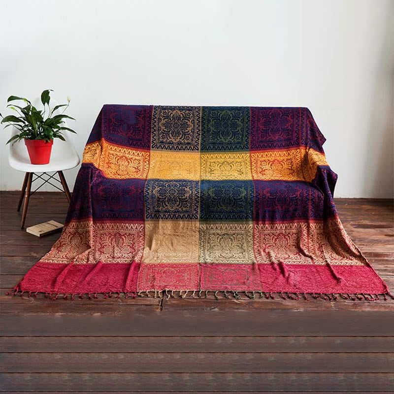 Manta artesanal teñida a mano con estampado floral tibetano de Buddha Stones