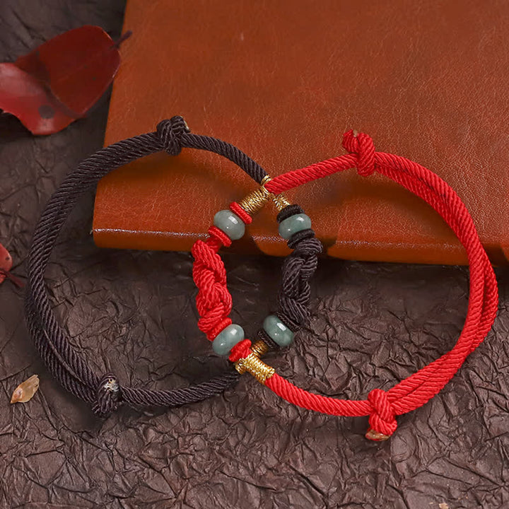 Pulsera de pareja trenzada con nudo de la suerte de Jade, hilo rojo, Buddha Stones