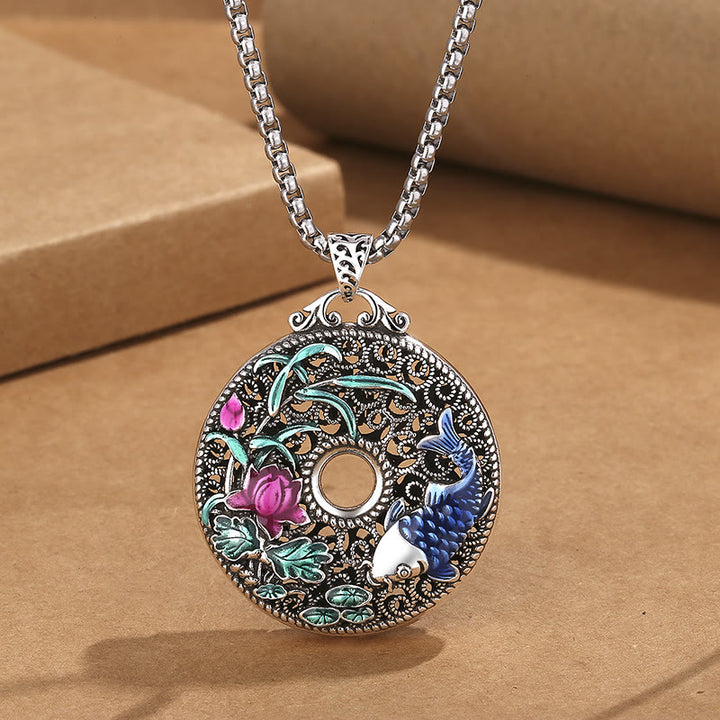 Buddha Stones Koi pez loto paz hebilla Fu carácter riqueza suerte collar colgante