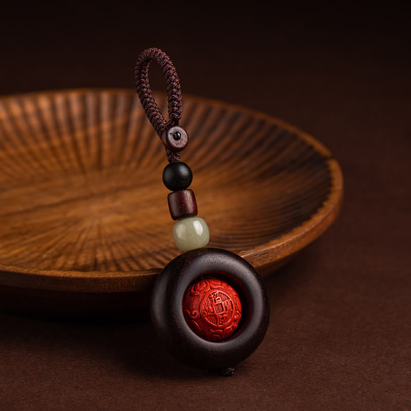Buddha Stones Tíbet Om Mani Padme Hum PiXiu moneda de cobre hoja pequeña sándalo rojo cinabrio protección llavero