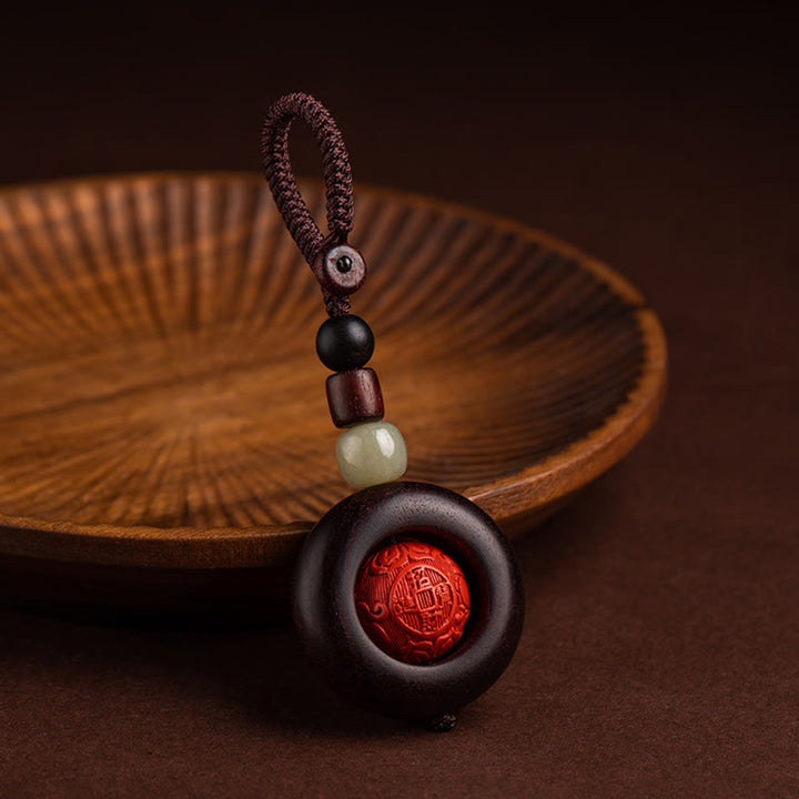 Buddha Stones Tíbet Om Mani Padme Hum PiXiu moneda de cobre hoja pequeña sándalo rojo cinabrio protección llavero
