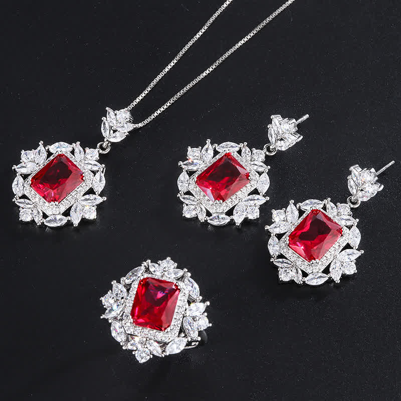 Buddha Stones Cristal Esmeralda Corindón Rojo Confianza Coraje Anillo Pendientes Collar Colgante