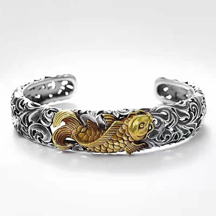 Brazalete de pulsera con diseño de hierba de pez Koi y Buddha Stones