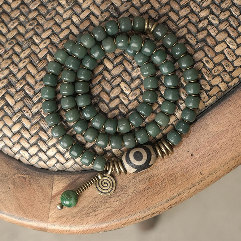 Pulsera triple de envoltura de paz de sabiduría de cuentas Dzi de semilla de Bodhi cian