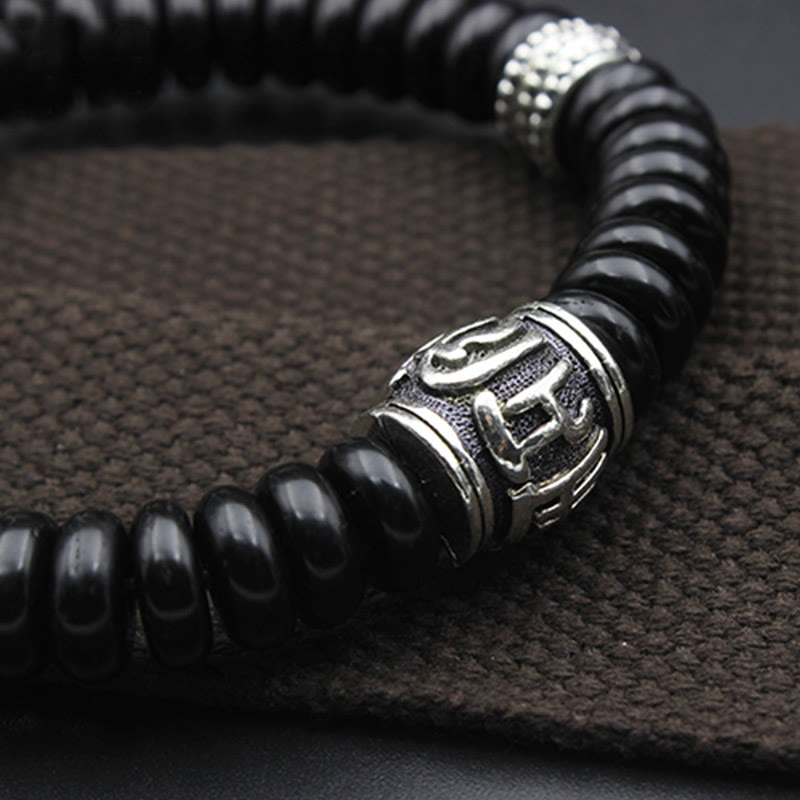 Pulsera positiva Om Mani Padme Hum de concha de coco tibetano natural con Buddha Stones