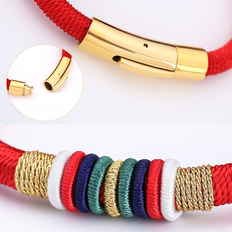 Pulsera de cuerda trenzada de la suerte de cinco elementos con nudo King Kong colorido hecho a mano tibetano con Buddha Stones