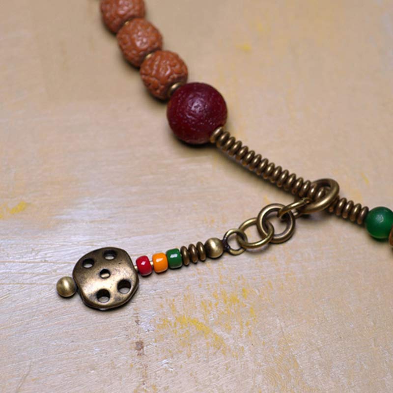 108 cuentas de Mala Rudraksha, semilla Bodhi, cuentas Dzi, pulsera de borlas de suerte auspiciosa