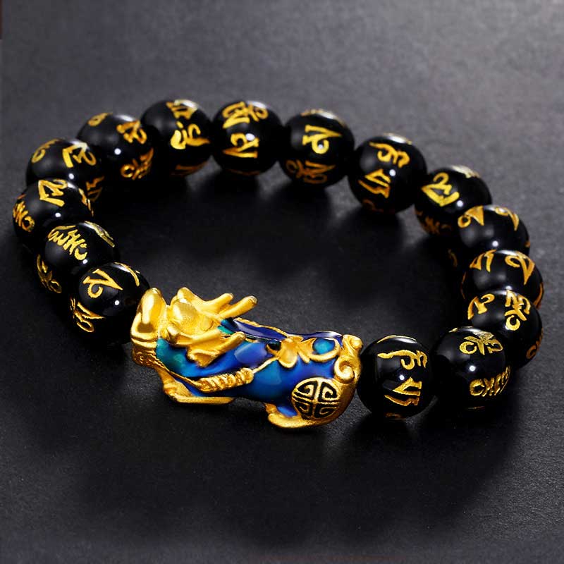 FengShui PiXiu Obsidiana Om Mani Padme Hum Pulsera de Riqueza