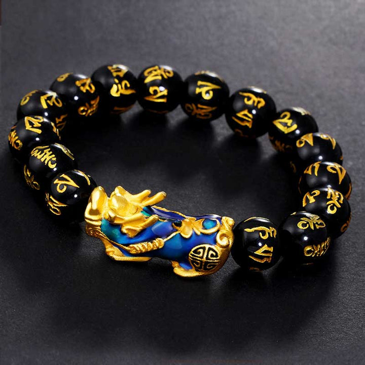 FengShui PiXiu Obsidiana Om Mani Padme Hum Pulsera de Riqueza