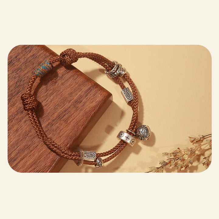 Pulsera trenzada hecha a mano con Buddha Stones , Plata de Ley 925, oro, bestia tragadora, pez Koi, riqueza