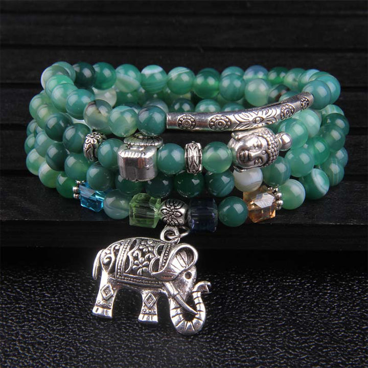 Buddha Stones Pulsera de ágata natural con forma de elefante y Buda de la esperanza - Ágata verde - image 7