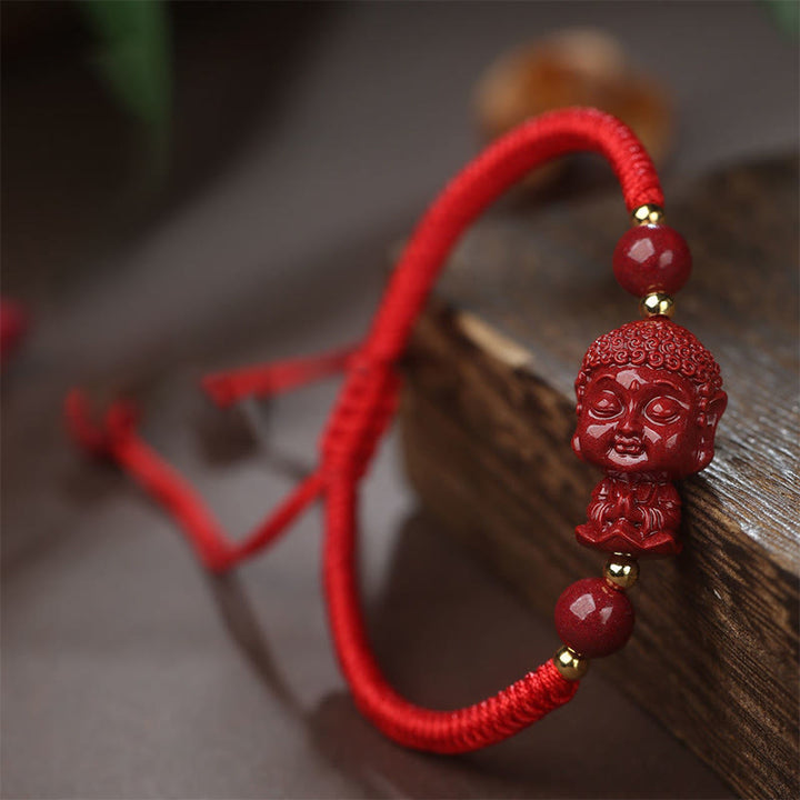 Pulsera de cuerda de bendición con amuleto de cinabrio de Buda natal del zodíaco chino con Buddha Stones