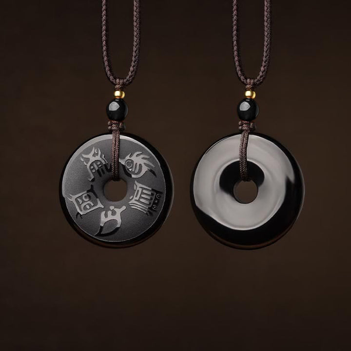 Buddha Stones Obsidiana Negra Taoísmo Cinco Montañas Sagradas Talladas Fuerza Paz Hebilla Collar Colgante Llavero Teléfono Colgante Decoración