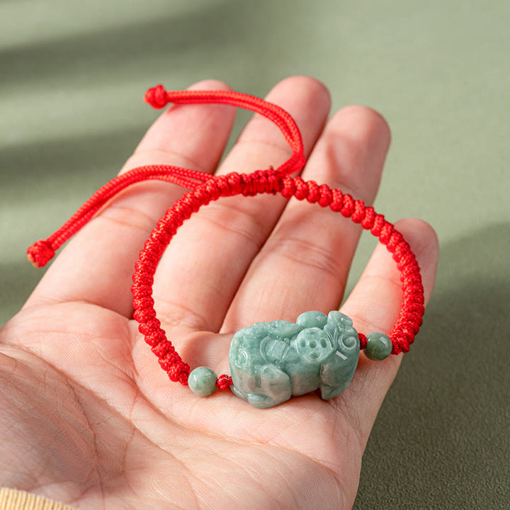 Pulsera de cuerda trenzada con nudo King Kong, protección PiXiu de Jade Natural hecha a mano con Buddha Stones