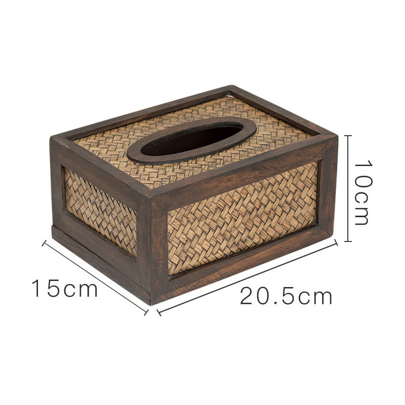 Caja de pañuelos de madera tejida de bambú hecha a mano, soporte de madera para pañuelos, cajas de toallitas, decoración - 20,5 x 15 x 10 cm - Capacidad para 120-150 pañuelos - image 2