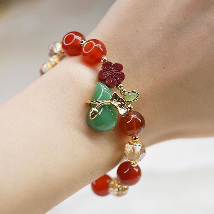 Pulsera de confianza con cuentas de flor de cinabrio de calabaza de ágata roja Natural con Buddha Stones