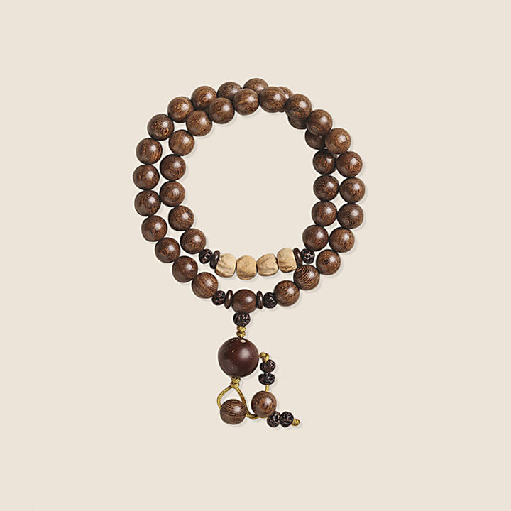 Pulsera de doble envoltura con Buddha Stones , sándalo, hoja pequeña, sándalo rojo, purificación de semillas Bodhi