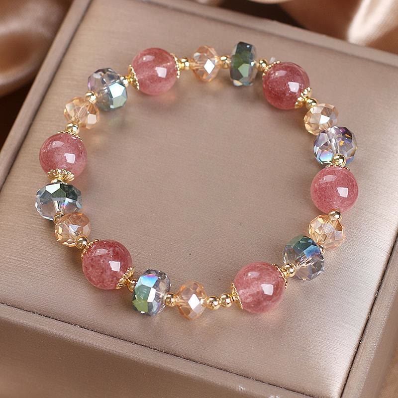 Pulsera positiva de cristal colorido de cuarzo fresa natural con Buddha Stones