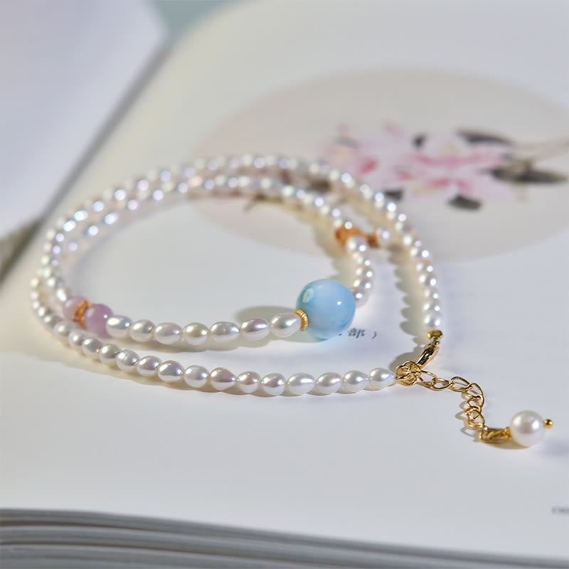 Colgante de collar de sinceridad de Larimar con perlas naturales de plata de ley 925 con Buddha Stones