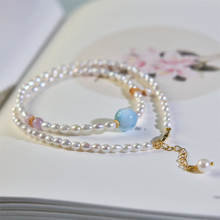 Colgante de collar de sinceridad de Larimar con perlas naturales de plata de ley 925 con Buddha Stones