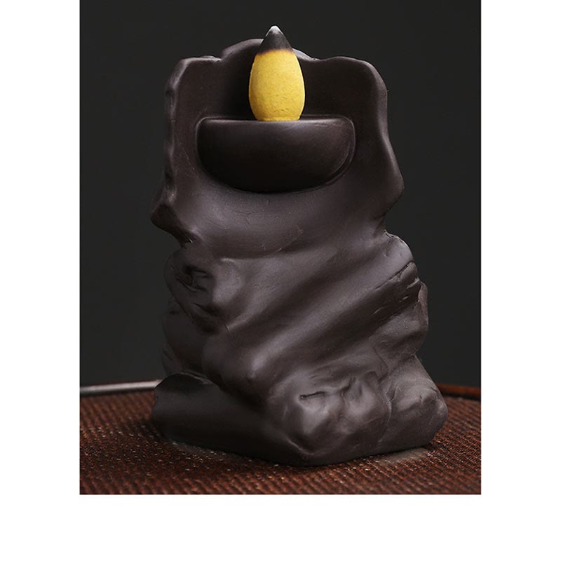 Buddha Stones, cabeza de calavera de Halloween, decoración de quemador de incienso curativo de arcilla púrpura