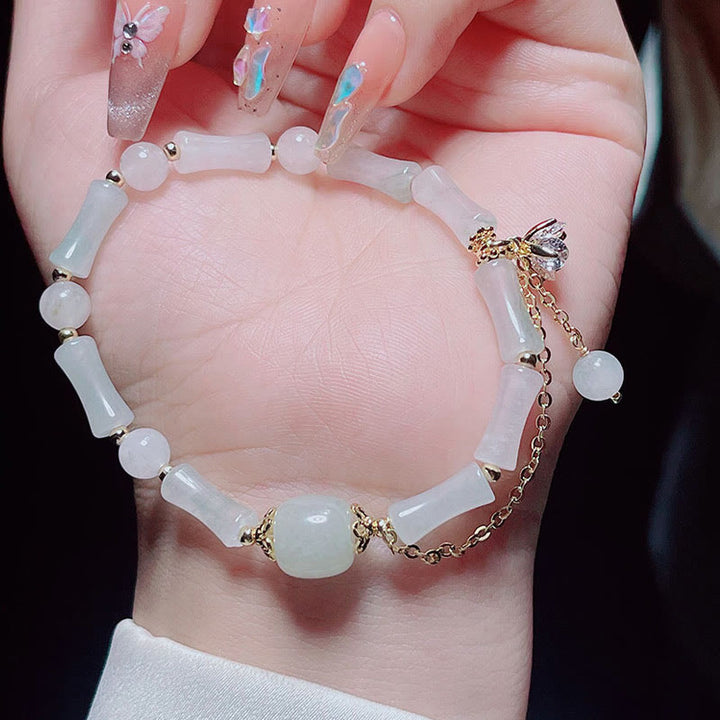 Pulsera de bendición de la suerte con patrón de bambú de jade blanco Tianshan de Buddha Stones