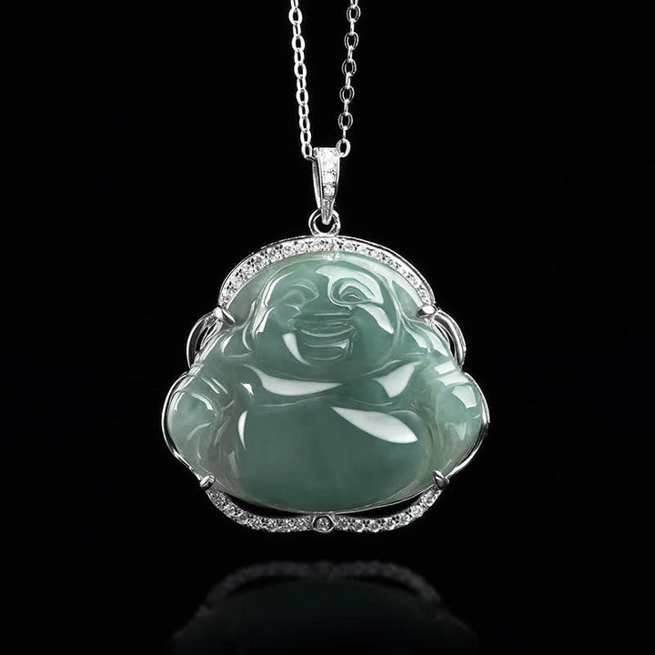 Colgante de cadena de collar de la suerte de jade natural de Buda sonriente de plata de ley 925 con Buddha Stones - image 4