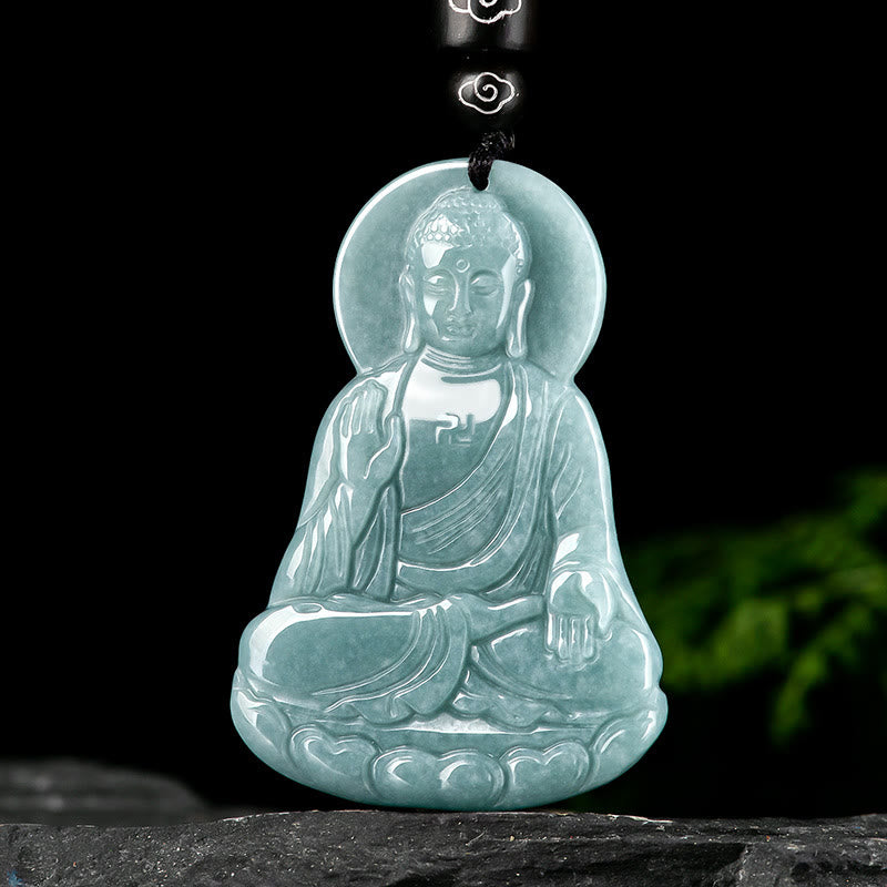 Buddha Stones Amitabha Buda Natural Jade Lotus Amuleto Compasión Cadena Collar Colgante - image 2