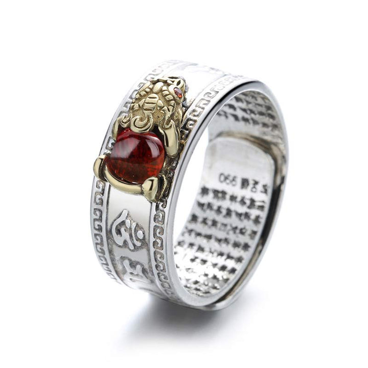Anillo de riqueza PiXiu de ágata roja con Buddha Stones