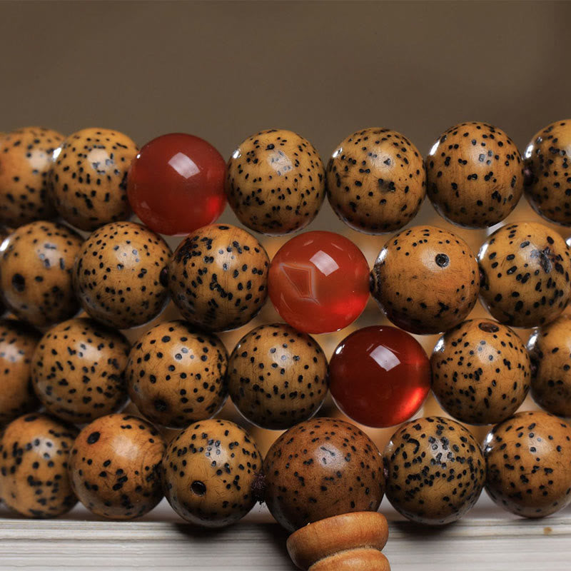 Buddha Stones 108 cuentas Mala, semilla Bodhi, ágata roja, pulsera auspiciosa