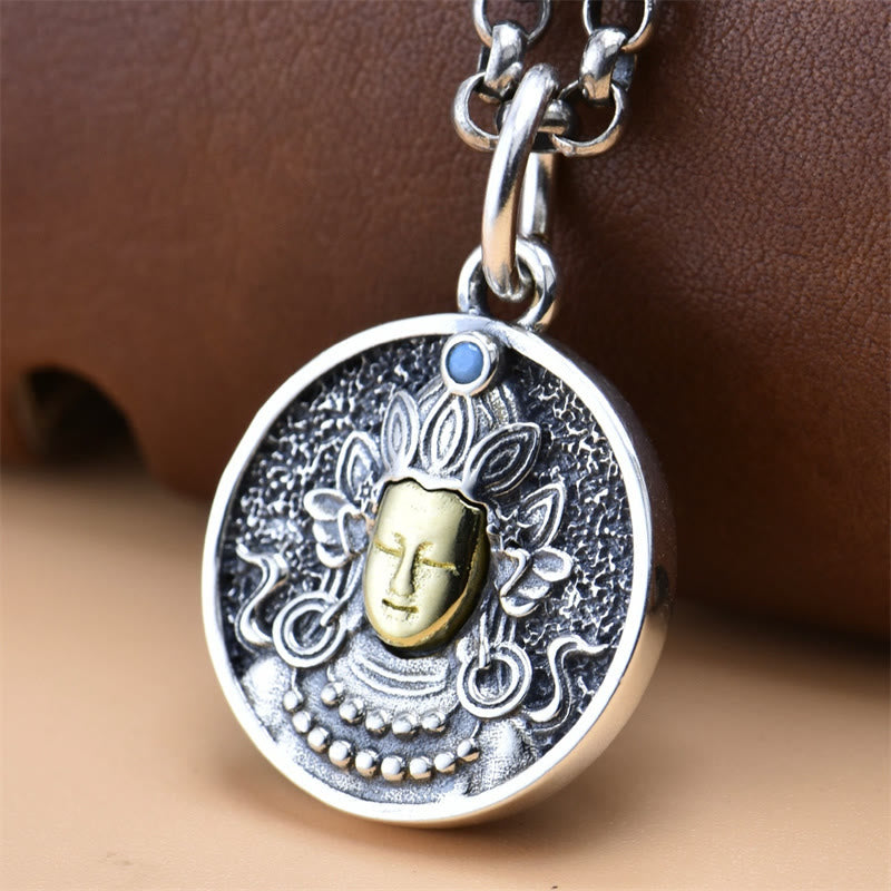 Collar con colgante de plata de ley 925 con Buddha Stones , Tara verde, doble Dorje Vajra - image 1