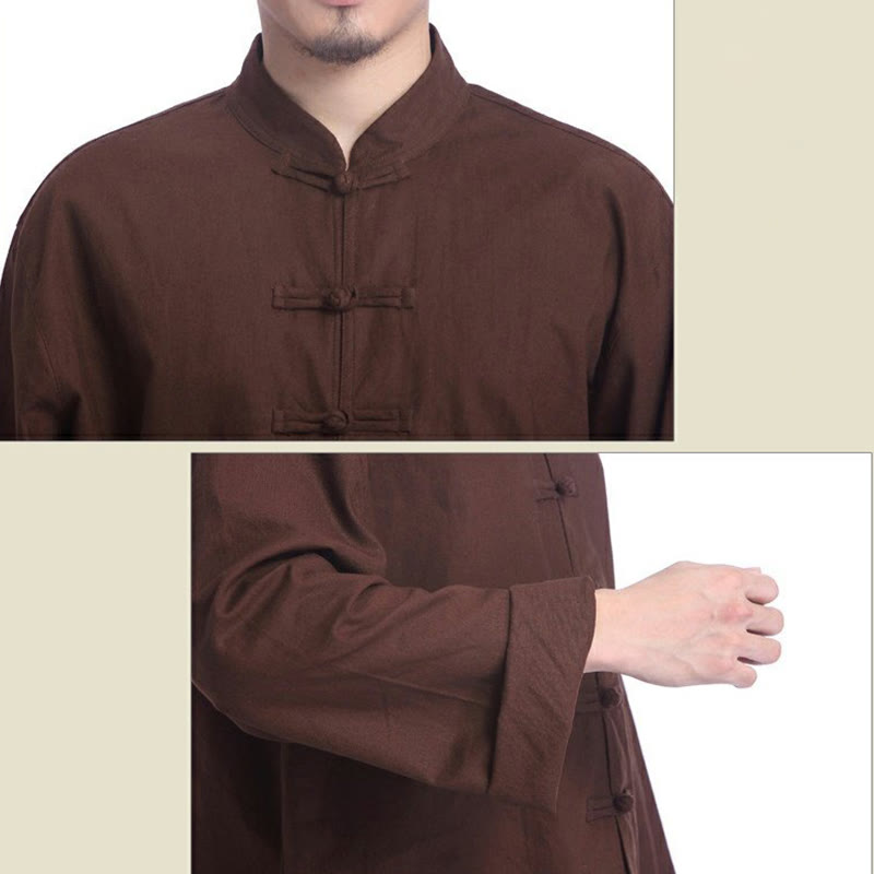 Conjunto de ropa de yoga para hombre con diseño de botón de rana china y Buddha Stones, de lino y algodón para meditación y oración - image 18