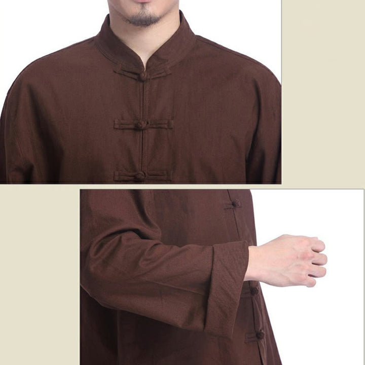Conjunto de ropa de yoga para hombre con diseño de botón de rana china y Buddha Stones, de lino y algodón para meditación y oración - image 18
