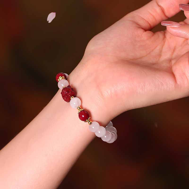 Pulsera de amor de zorro de nueve colas de cinabrio de cristal rosa natural con Buddha Stones
