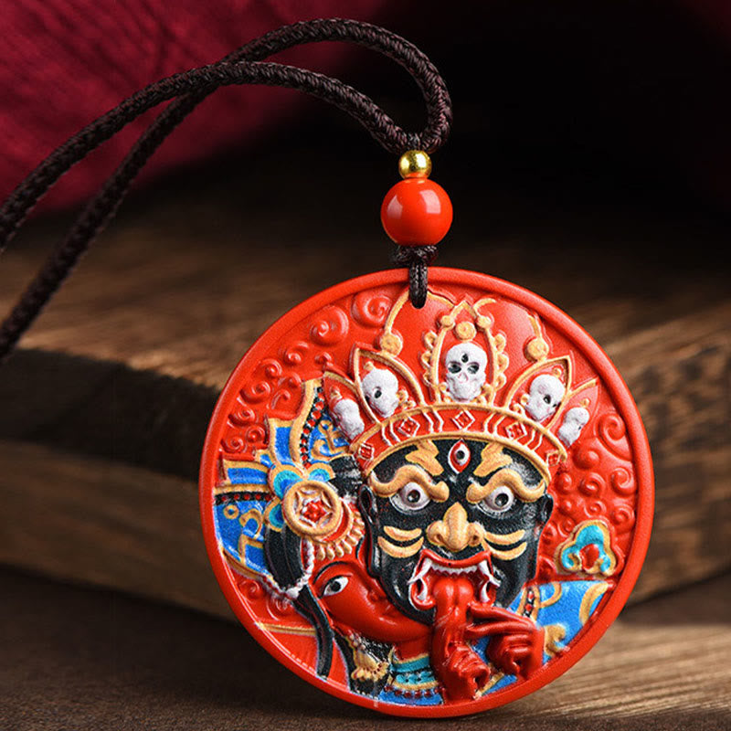 Collar con colgante de bendición de cinabrio pintado con Buddha Stones Zakiram, diosa de la riqueza