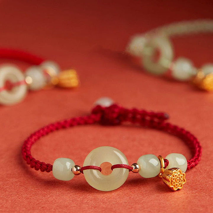 Pulsera de Buddha Stones, hebilla redonda de la paz, Jade, loto, felicidad, abundancia y riqueza