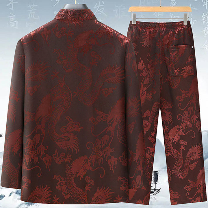 Traje Tang de Buddha Stones Hombres Hanfu Dragón Chino Ropa Tradicional Camisa de Kung Fu Uniforme Abrigo de Manga Larga Tops y Pantalones Ropa Conjunto para Hombres - image 4