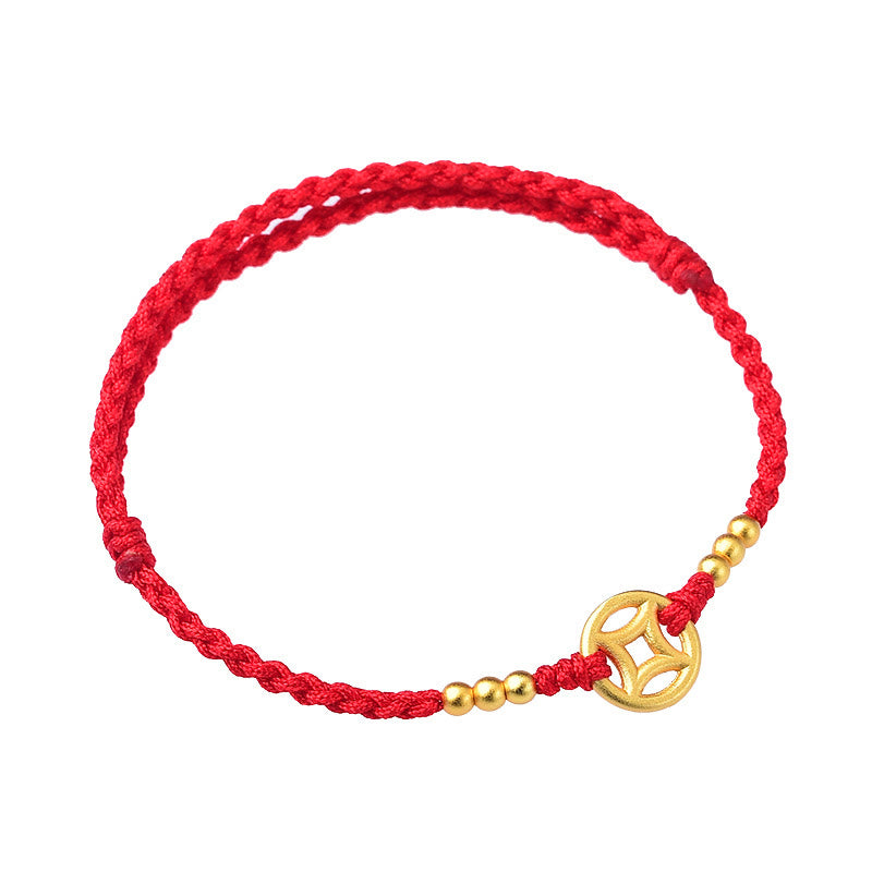 Tobillera con pulsera de cuerda trenzada con fuerza de moneda de cobre con Buddha Stones