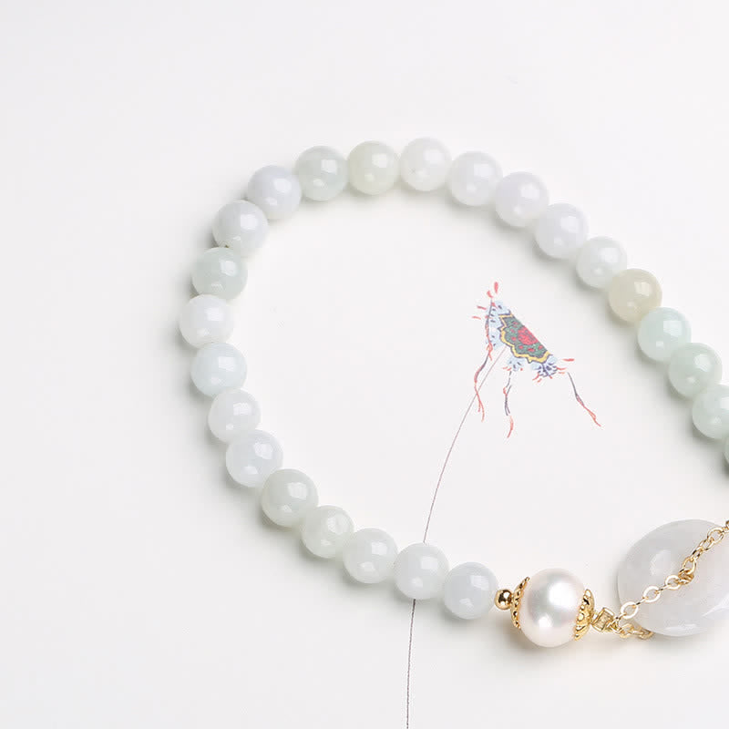 Pulsera de suerte de prosperidad con hebilla de paz y perlas de jade natural